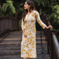 Sunpetal Bloom Beige Viscose Dress with V-Neck & Lace