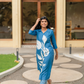 Moonbloom Stride Blue Linen Blend A-Line Co-ord with Shirt Collar & Placement Print