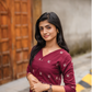 Rosebud Pink Handloom Dress with Straight V-Neck & 3/4 Sleeves