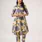 Rhythmic Gray with Vivid Harmony printed Linen Blend Co ords