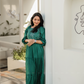 Green Floral Whimsy Green Viscose Dress with Shoulder Elastic & Embroidery