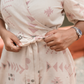 Puffy Poise Beige Cotton Blend Wrap Dress with V-Neckline & Puff Sleeves