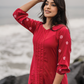 Lava Red with Lacey Daisy printed Viscose A-line Dress