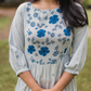 Frost bloom Blue Viscose Dress with Delicate Floral Print