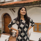 Blushstem Black Viscose Co-ord with V-Neck & Floral Print