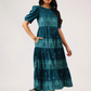 Fiesta Teal Green with Carnival Ikat printed Viscose Dress