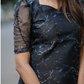 Fused Black with Silver Gleam printed Organza kurta