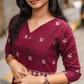 Rosebud Pink Handloom Dress with Straight V-Neck & 3/4 Sleeves