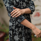 Pristine Black with Noir Blossom printed Viscose Dress