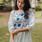 Frost bloom Blue Viscose Dress with Delicate Floral Print