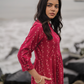 Dark Pink with Nomadic Whispers printed Viscose Dress