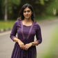 Violet Haze Viscose Dress with Sweetheart Neck & Embroidery