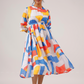 Prism White with Cubist Charm printed Lux Georgette Dress
