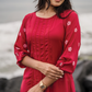 Lava Red with Lacey Daisy printed Viscose A-line Dress