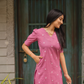 Celestia Dots Pink Handloom Cotton Co-ord with V-Neckline & Puff Elbow Sleeves