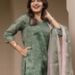 Virenya Green printed 2 Piece Linen Blend Kurta with Dupatta