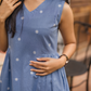 Ocean Polka Blue Handloom Cotton Dress With V Neckline Detached 3/4th Sleeves