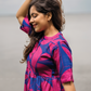 Blazing Blue with Cosmic Petals printed Maternity and Feeding Linen Blend Dress