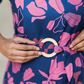 Berry Noir Blue Viscose Dress with Puff Sleeves & Belt