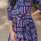 Geometric Whispers Blue Viscose Dress with Keyhole