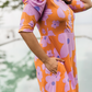Orange Floral Flair Viscose Dress with Sweetheart Neckline
