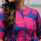 Blazing Blue with Cosmic Petals printed Maternity and Feeding Linen Blend Dress