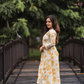 Sunpetal Bloom Beige Viscose Dress with V-Neck & Lace