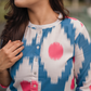 Ikat Dreams Half-White Linen Blend Co-ord with Chinese Collar & Ikat Print