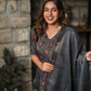 Elysia Navy printed 2 Piece Linen Shimmer Kurta with Dupatta