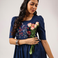 Dark Blue with Hovering Dreams floral Embroidery Viscose Dress