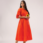 Crush Code Orange Boat Neck With Puff Sleeve Dress