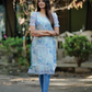 Floret blue with Petal Fusion floral Organza kurta