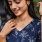 Floralia Blue Cotton Dress with V-Neck & Fabric Rope Detail