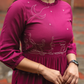Moonlit Swans Violet Viscose Dress with Frill Neck & Embroidered Yoke