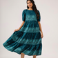 Fiesta Teal Green with Carnival Ikat printed Viscose Dress