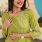 Leaf Light Charm Green Viscose Co-ord with Boat Neck & 3/4th Sleeves