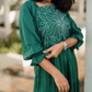 Green Floral Whimsy Green Viscose Dress with Shoulder Elastic & Embroidery