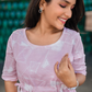 Soft Focus Light Pink Cotton Blend Dress with Round Neck & Fabric Rope Tie