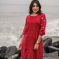 Lava Red with Lacey Daisy printed Viscose A-line Dress