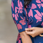 Berry Noir Blue Viscose Dress with Puff Sleeves & Belt