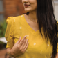 Sunfold Bloom Yellow Handloom Co-ord with V-Neckline & Leg-O-Mutton Sleeves