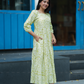 Grandeur Green with Olive Mist Printed Viscose Dress