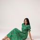 Ornate Green with Luminous Glimmer printed Cambric Blend Dress