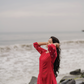 Lava Red with Lacey Daisy printed Viscose A-line Dress