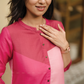 Orbit Pink with Fuschia Flame Printed Linen Blend Kurta