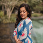 Ikat Dreams Half-White Linen Blend Co-ord with Chinese Collar & Ikat Print