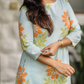 Aacral Blossom Blue Viscose co-ord with Boat Neck & Floral Print