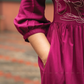 Moonlit Swans Violet Viscose Dress with Frill Neck & Embroidered Yoke