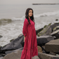 Dark Pink with Nomadic Whispers printed Viscose Dress