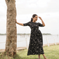 Regal Black with Molten Vines floral Printed Maternity and Feeding Viscose Dress
